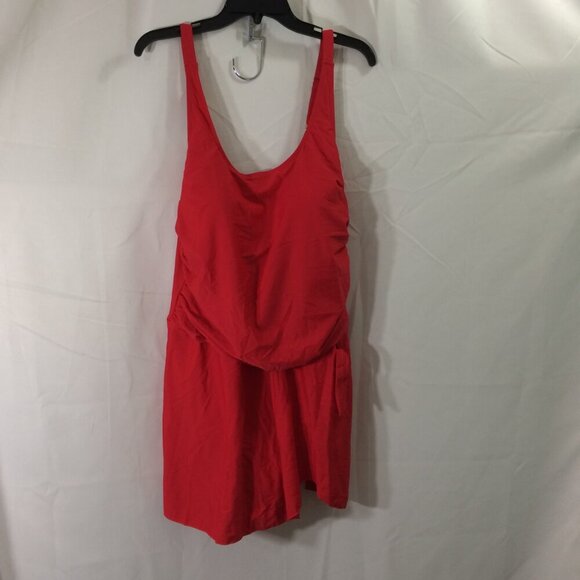 NEW Eomenie Swim Dress 1 Piece Swimsuit Red Stretch Tie Up Skirt 20W - Picture 2 of 5